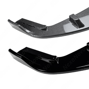 Visual comparison between gloss black and carbon print GT-style rear bumper diffusers.