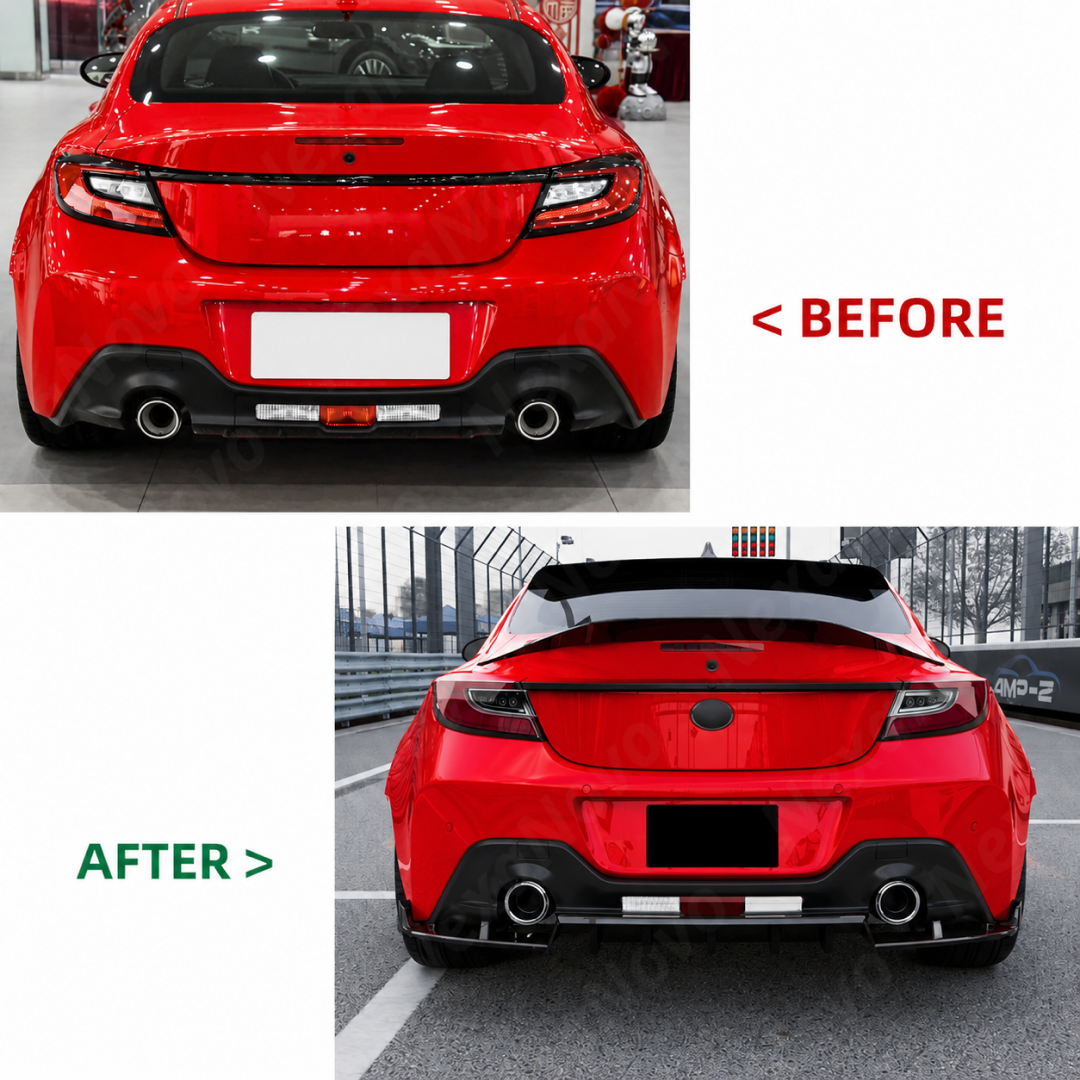 The completed high-performance rear-end look of a 2026 Toyota GR86 with the GT-style aero package.