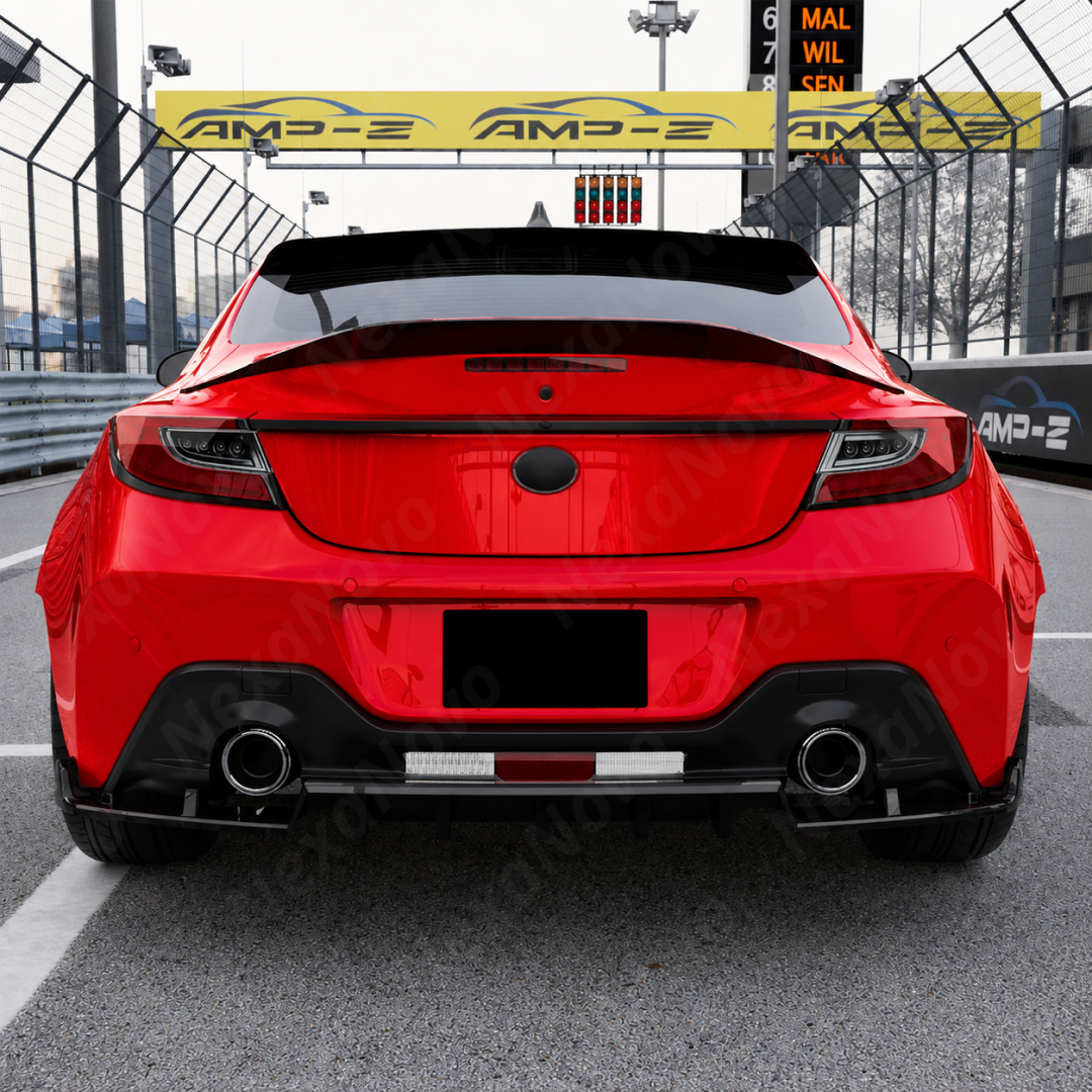 Direct rear-facing view of the aerodynamic GT-style diffuser for 2022-2026 BRZ/GR86.