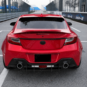 Direct rear-facing view of the aerodynamic V-style gloss black diffuser for 2022-2026 BRZ/GR86.