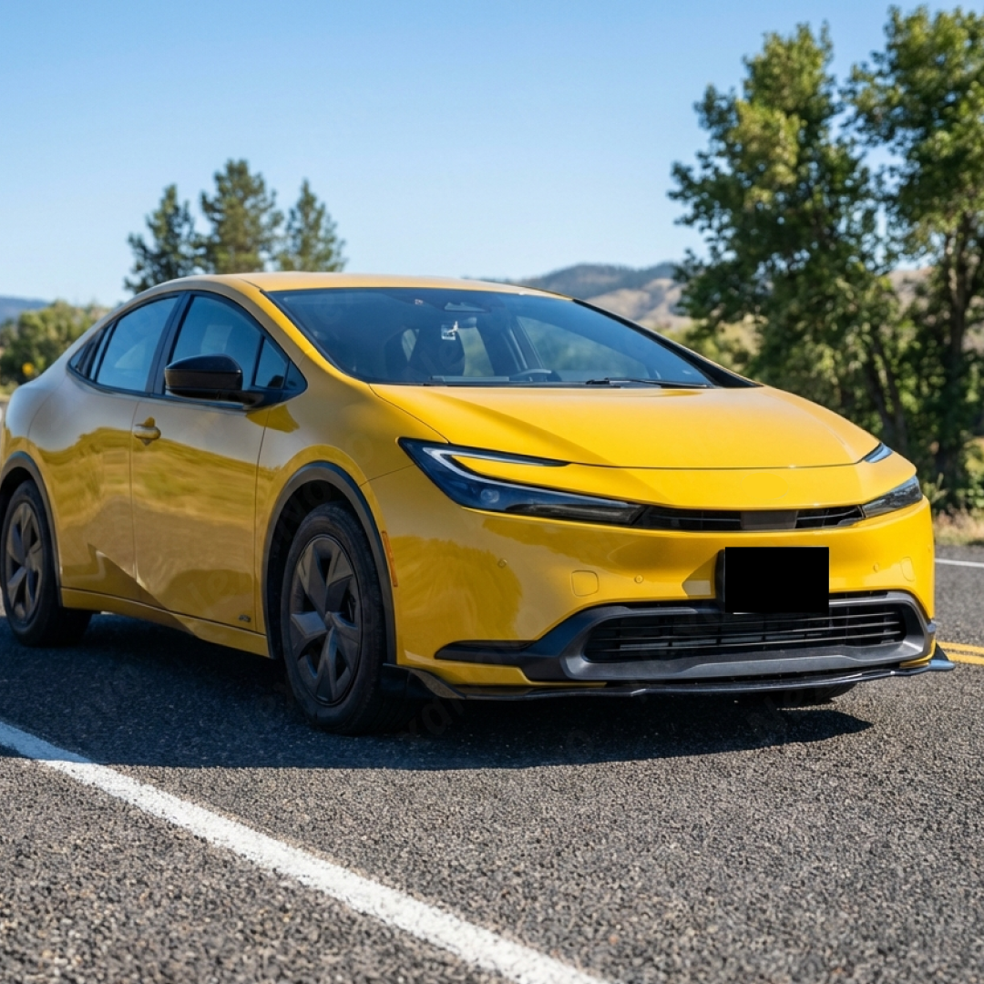 Visual lowering effect created by the NexaNovo front splitter on the Toyota Prius
