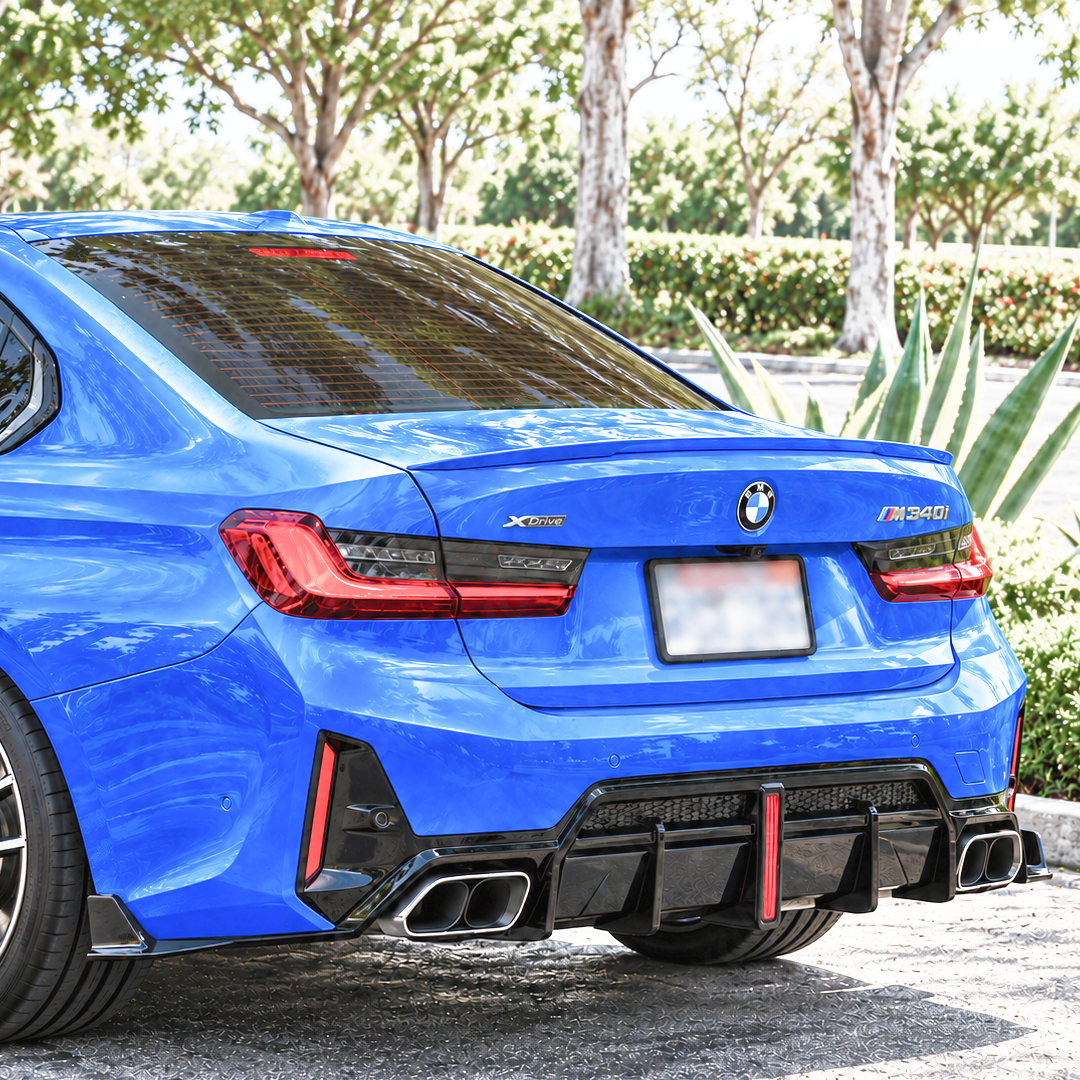 For 2023-2026 BMW LCI G20 3 Series Rear Diffuser With Red LED Brake Light