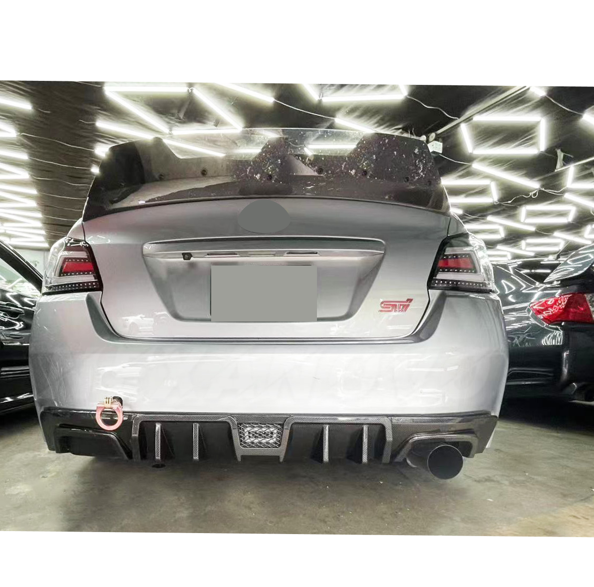 NexaNovo carbon fiber rear diffuser for 2017 Subaru WRX STI with 4 holes exhaust pipe decoration