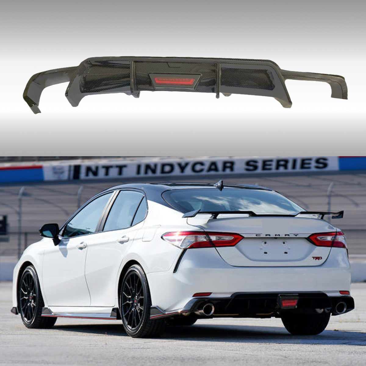 2018 Toyota Camry Carbon Fiber Print Rear Lip Bumper Diffuser Spoiler with LED Light by NexaNovo