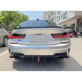 Gloss Black LED Light Rear Bumper Diffuser w/ Corner Splitters for BMW G20 (2019-2022) NexaNovo