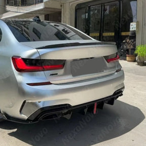 Gloss Black LED Light Rear Bumper Diffuser w/ Corner Splitters for BMW G20 (2019-2022) NexaNovo