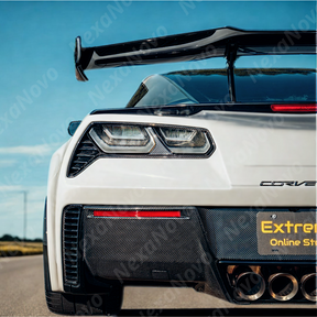 Corvette C7 in showroom with carbon fiber tail light bezels