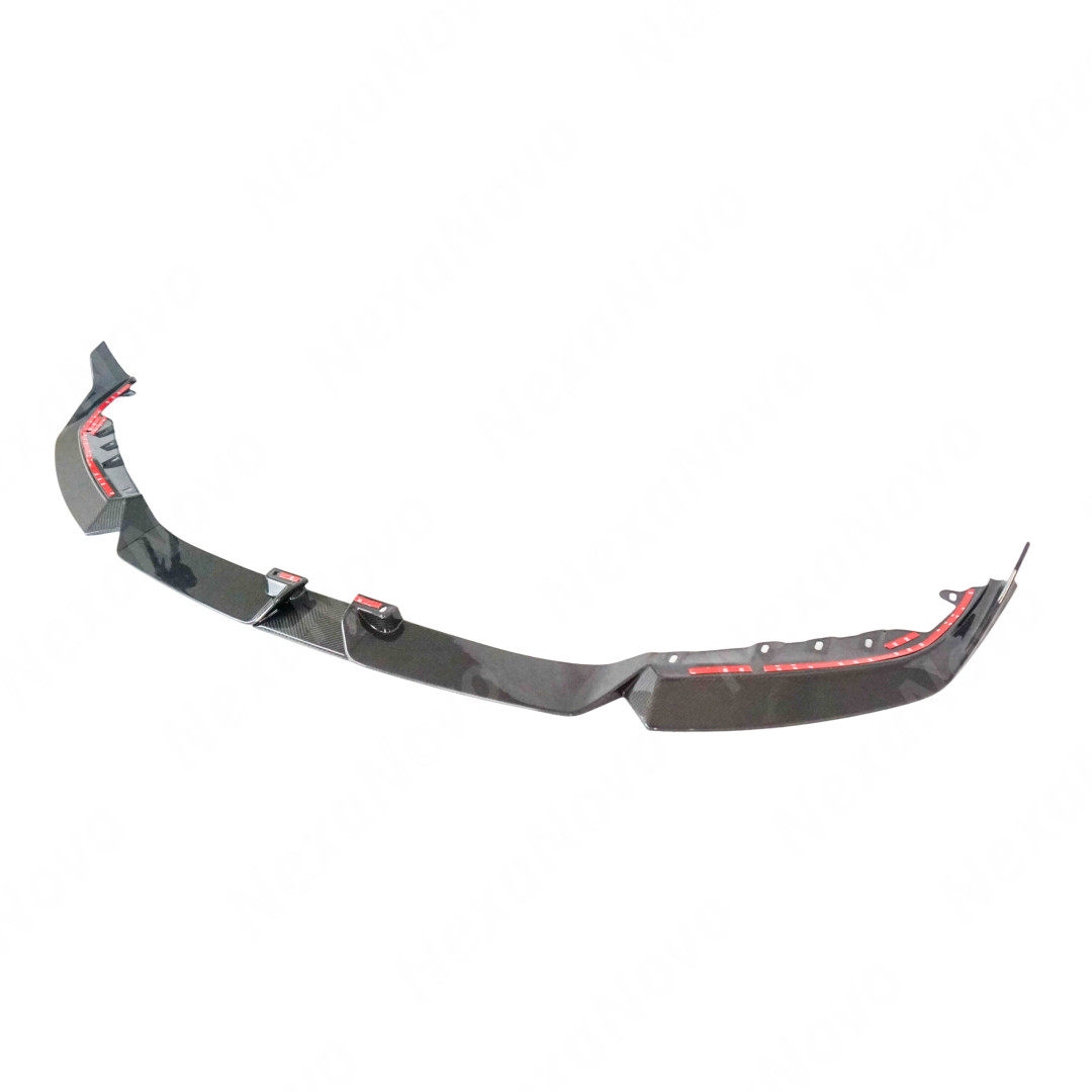 NexaNovo carbon fiber front lip splitter on a white BMW G87 M2