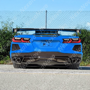 Full rear view of a 2021 Chevrolet Corvette C8 with new NexaNovo roof lip spoiler