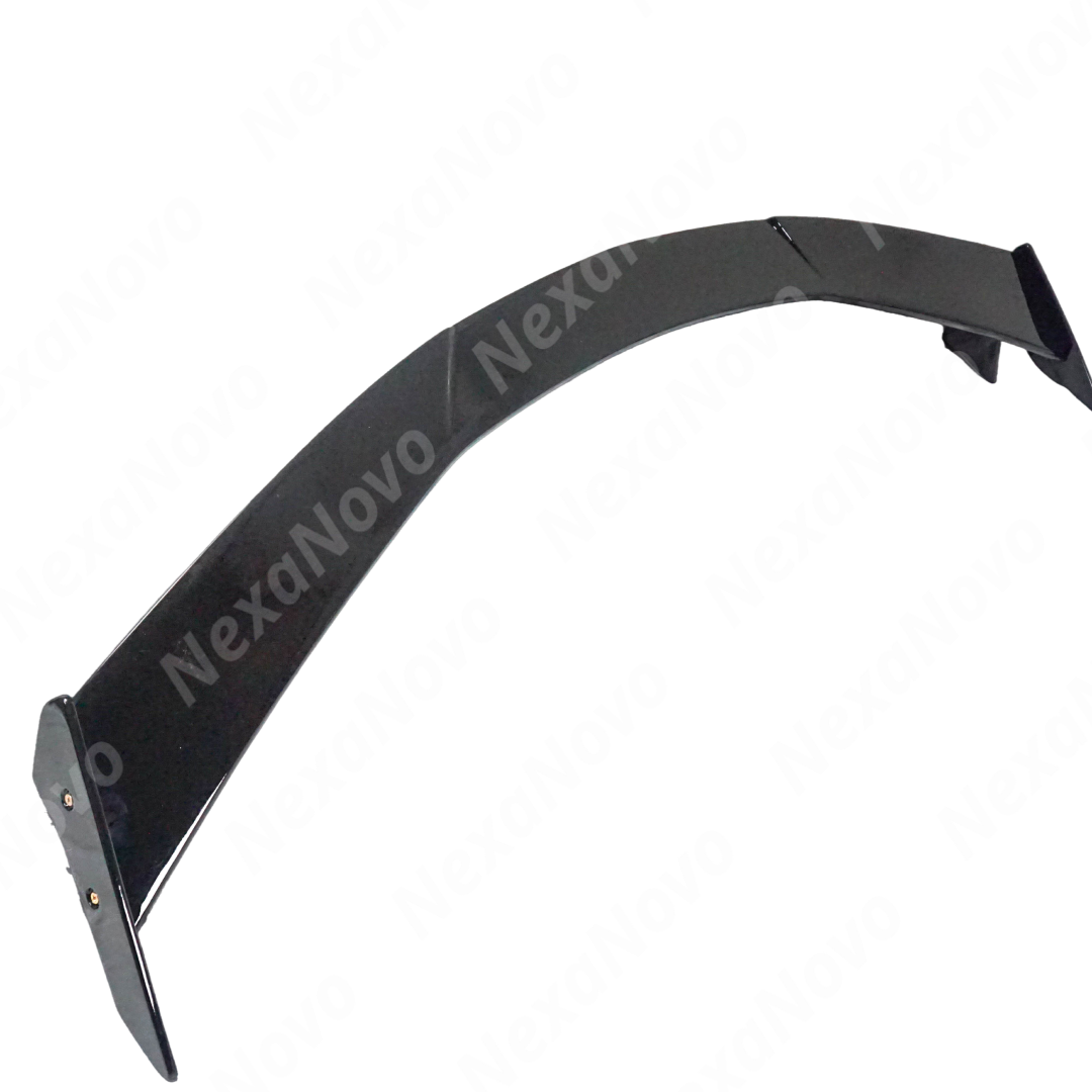 Uninstalled NexaNovo gloss black rear roof lip spoiler wing, top view
