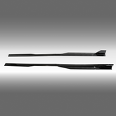 NexaNovo GT500 style gloss black body side skirt rocker panel splitters installed on a 2024 Ford Mustang S650