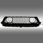 NexaNovo white LED halo rim gloss black front bumper grill installed on a 2024 Ford Mustang S650